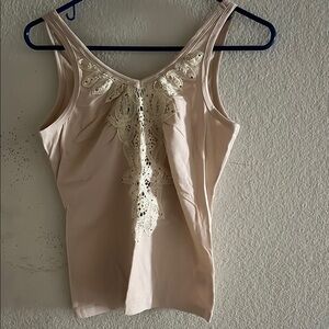 bebe Cream Tank Top with Lace Detail